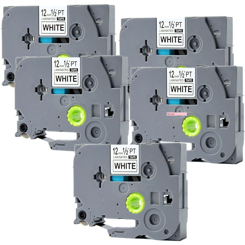 Set of 5 Brother TZe-231 Black on White P-Touch Label