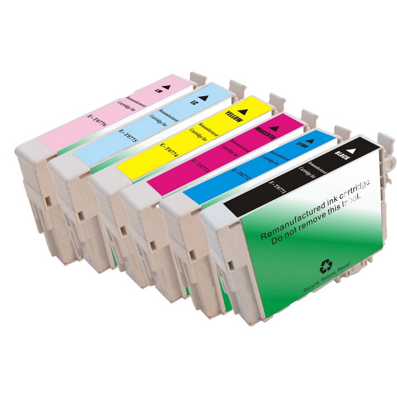 Set of 6 Epson T077 Combo Pack Color Ink Cartridges